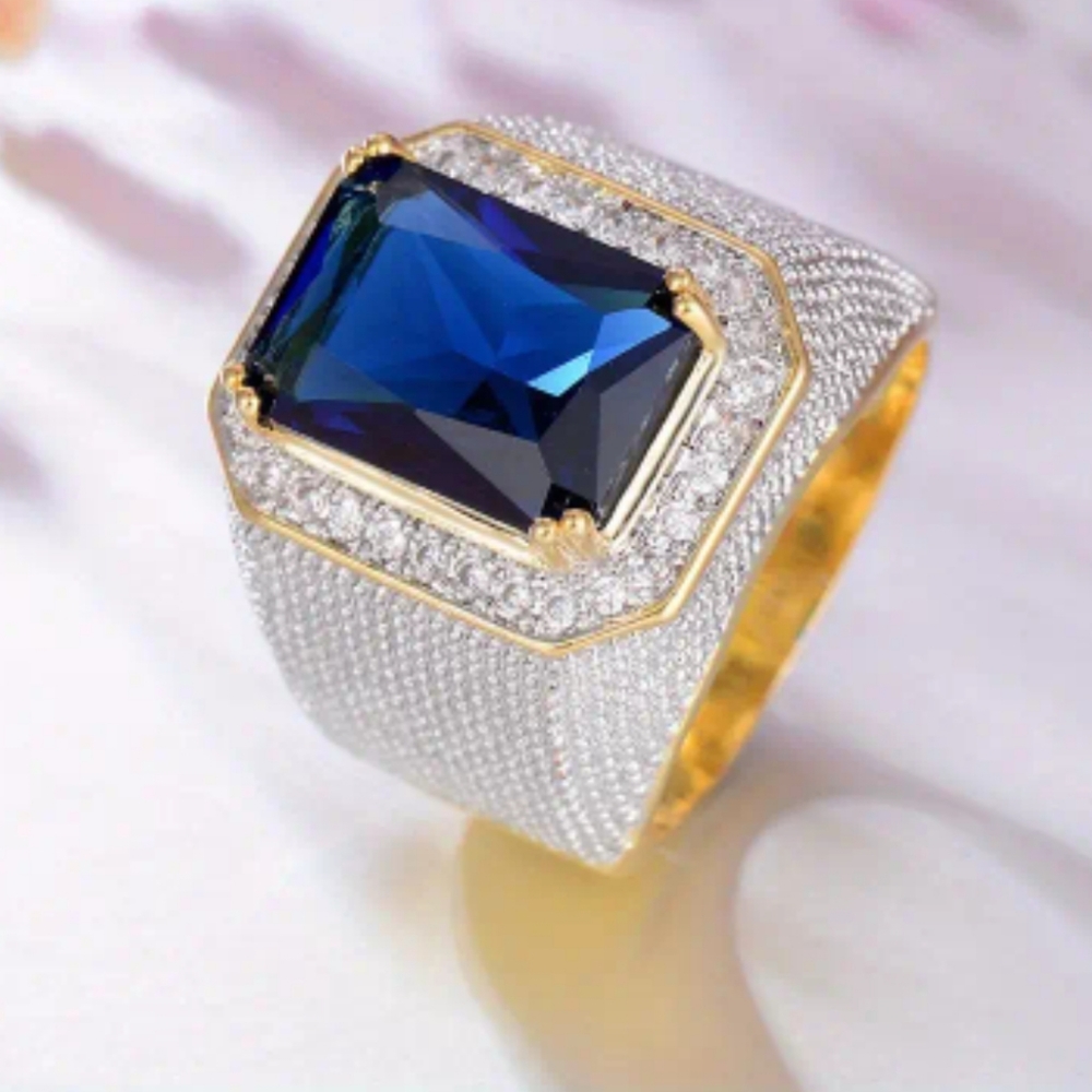 Statement Ring Blue Zircon 18K Gold Plated